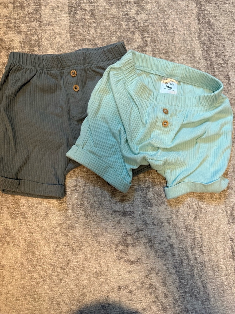 Carter's Ribbed Shorts Set - Olive Green & Mint